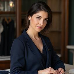 Professional portrait of Elena Moretti, the Master Tailor